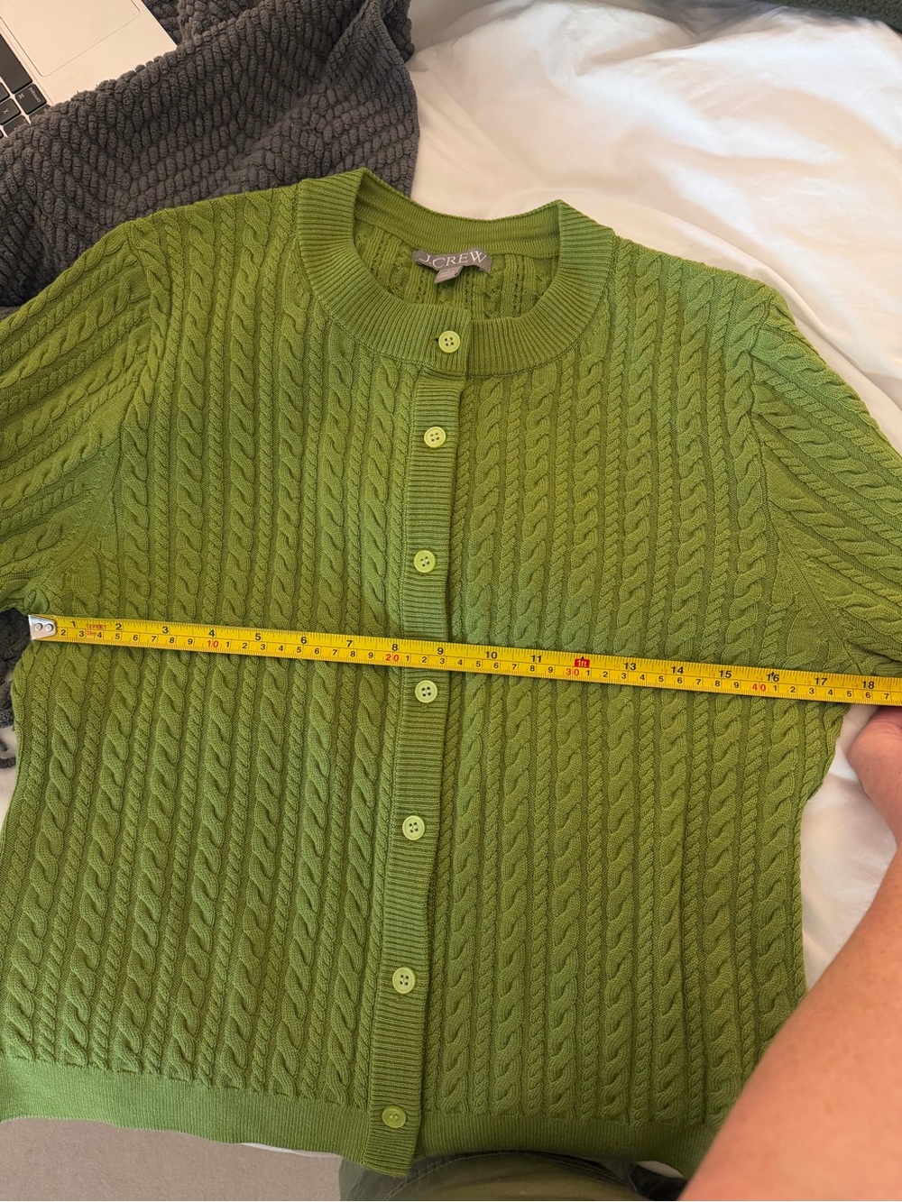 J. Crew Lime Green Chartreuse Cable-Knit Button Cardigan Wool - Picture 5 of 5